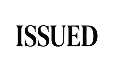 Black text 'ISSUED' on a white background
